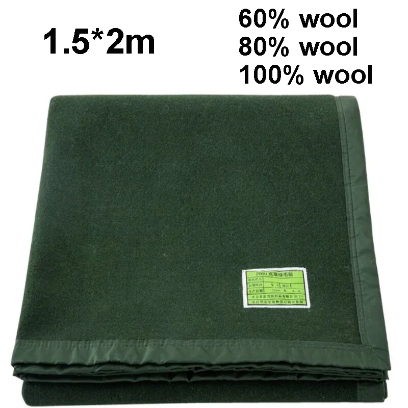 60/80/100% Wool Blankets 1.5*2m Warm Comforter Dark Green Wool Blanket For Winter Adult Children Camping Sofa Dormitory Bedding