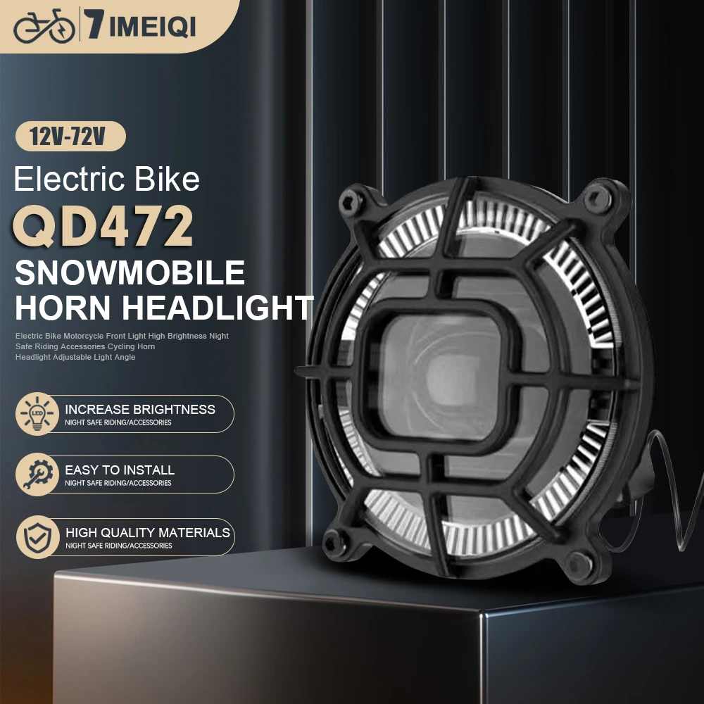 

Electric Bicycle Snowmobile Horn Headlights QD472 Aluminum Alloy Adapt to 12V/36V/48V/60V/72V Night Safe Riding Front Headlight