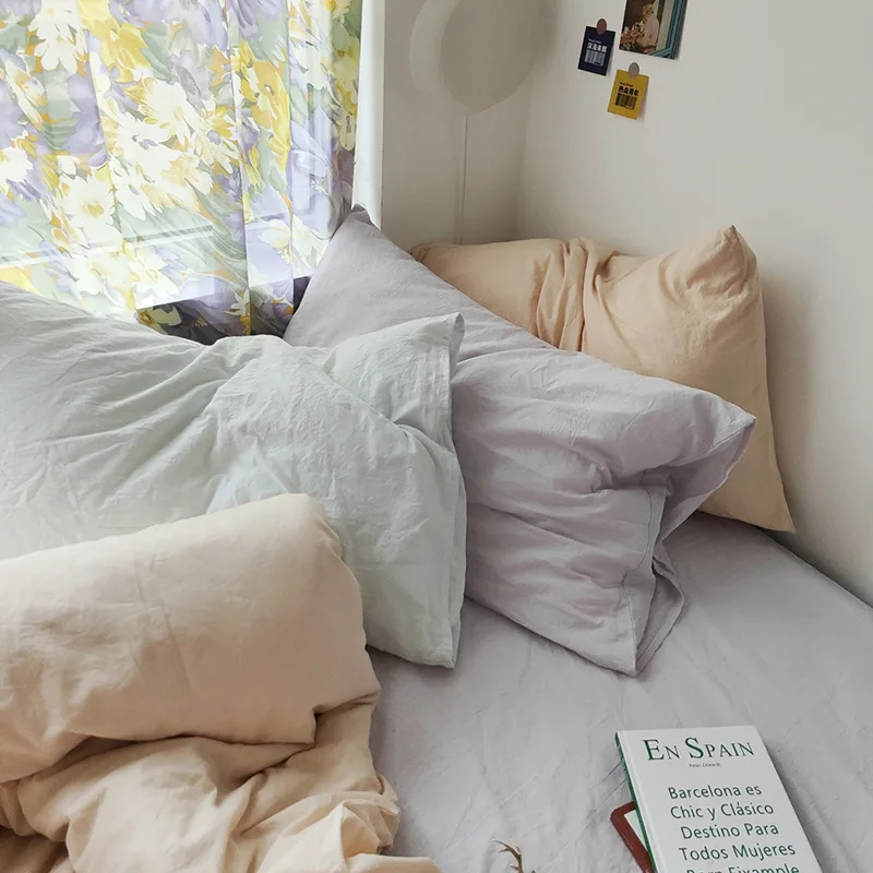 Joylove Ins Solid Color Cotton Washed Cotton Pillowcase A Set Of Household Cotton Pillowcase Flower Single Pillow No Filling
