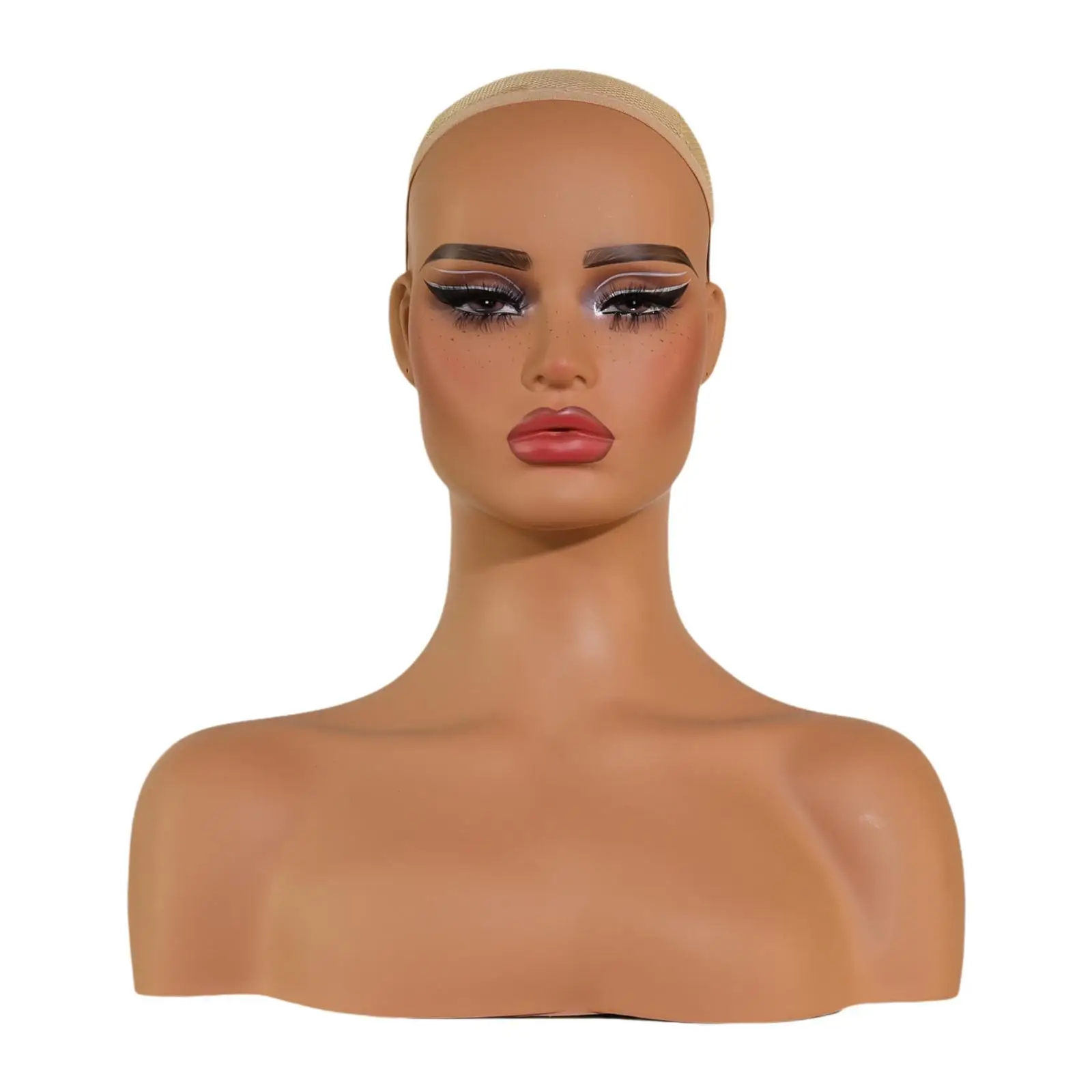 Realistic Female Mannequin Head,Wig Display Stand,Professional,Multipurpose Manikin PVC Head with Freckles for Wig Jewelry