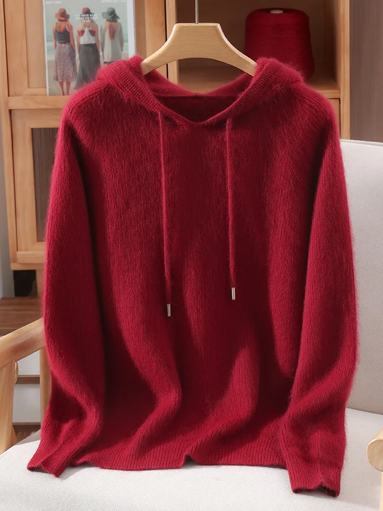 TLOML Maglione da donna in cashmere visone 100% pullover con cappuccio autunno inverno morbido caldo sciolto visone cashmere maglieria stile casual top