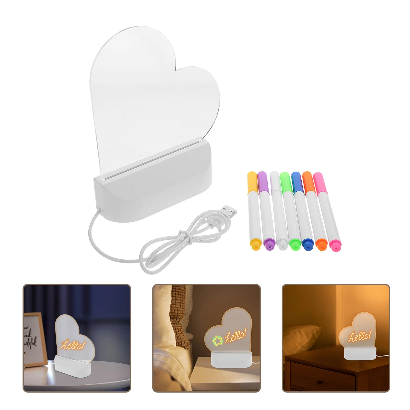 

1 set 1 Set Heart Shaped Acrylic Dry Erase Board Glow Night Light Desktop Memo Message Reminder Writing Drawing Board s Mini