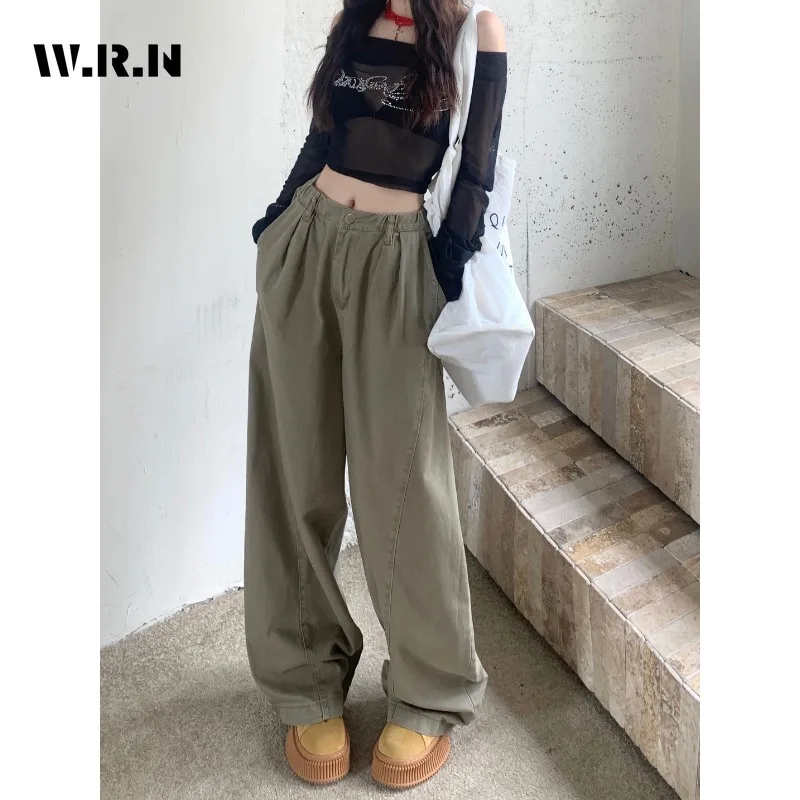 

Hihg Street Vintage Elastic Waist Jeans For Women Y2K Harajuku Solid Grunge Casual 2000s Pants American Eclectic Denim Trouser