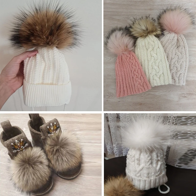 Big Size DIY Real Fox Fur Pompoms Raccoon Fur Pom Poms Balls Natural Fur Pompon For Hats Bags Shoes Scarves Accessories