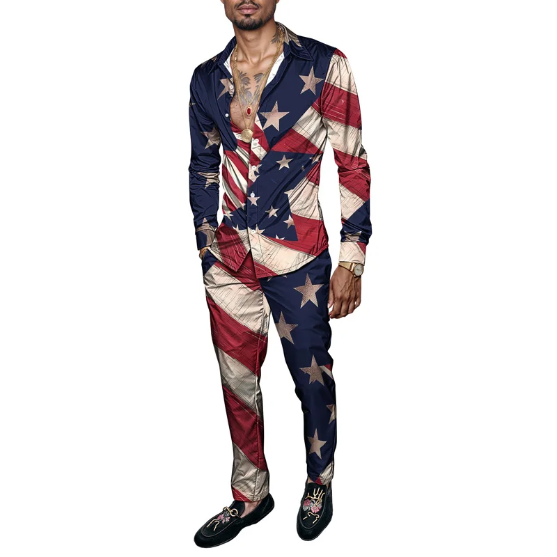 

2026 весенне-летний модный простой комплект из 2 предметов с принтом для мужчин, роскошный легкий вечерний костюм с длинными рукавами, облегающий комфорт