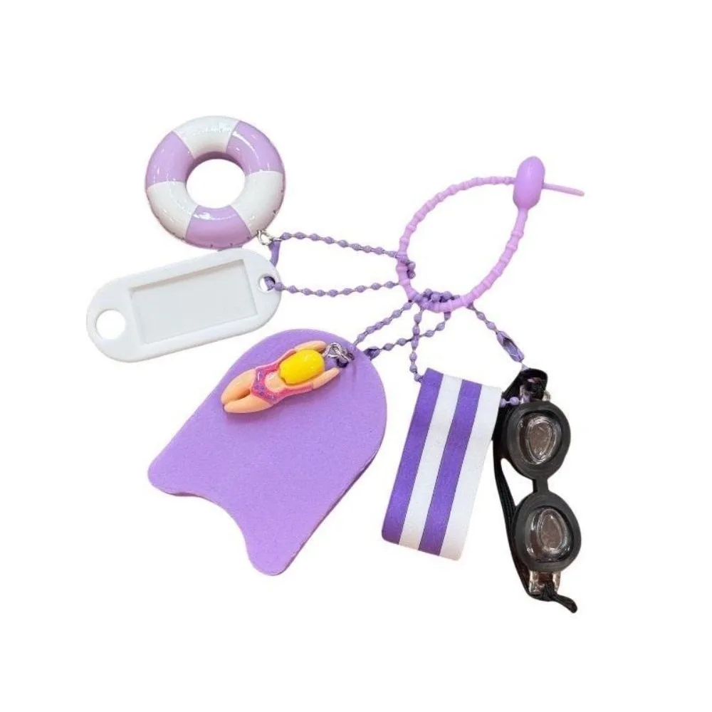 Cartoon Pendant Swimming Theme Keychain Kickboard and Goggles Purple Cartoon Keychain Sporty Style EVA Backpack Charm