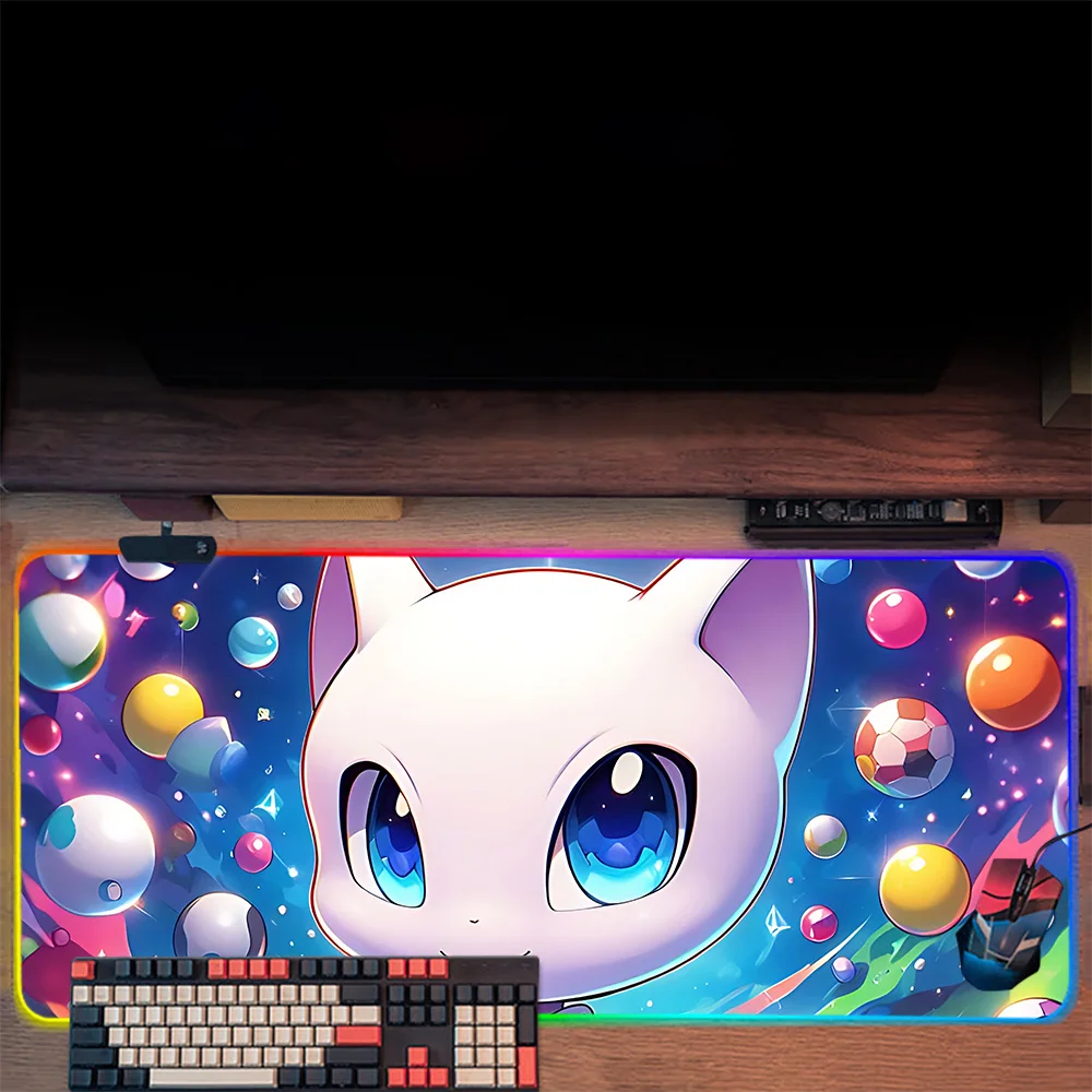 لوحة ماوس ولوحة مفاتيح ألعاب PC لطيفة من Mewtwos RGB ، حصير ماوس متوهجة بإضاءة LED ، لوحة ماوس من المطاط للألعاب