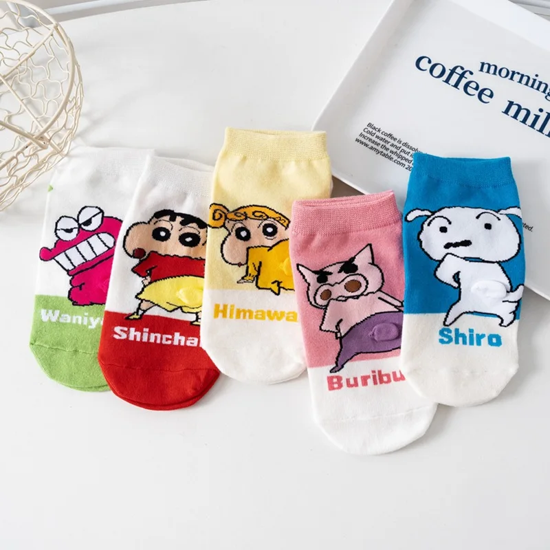 

5Pcs for Crayon Shinchan Socks Spring and Summer Adult Socks Women's and Men Warm Short Socks Average Size 18-40 Years