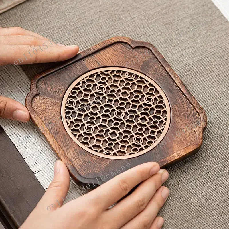 NEW Walnut Coasters Wooden Wave Insulating Mat Hollow Household Water Storage Tea Mat Dry Brewing Table