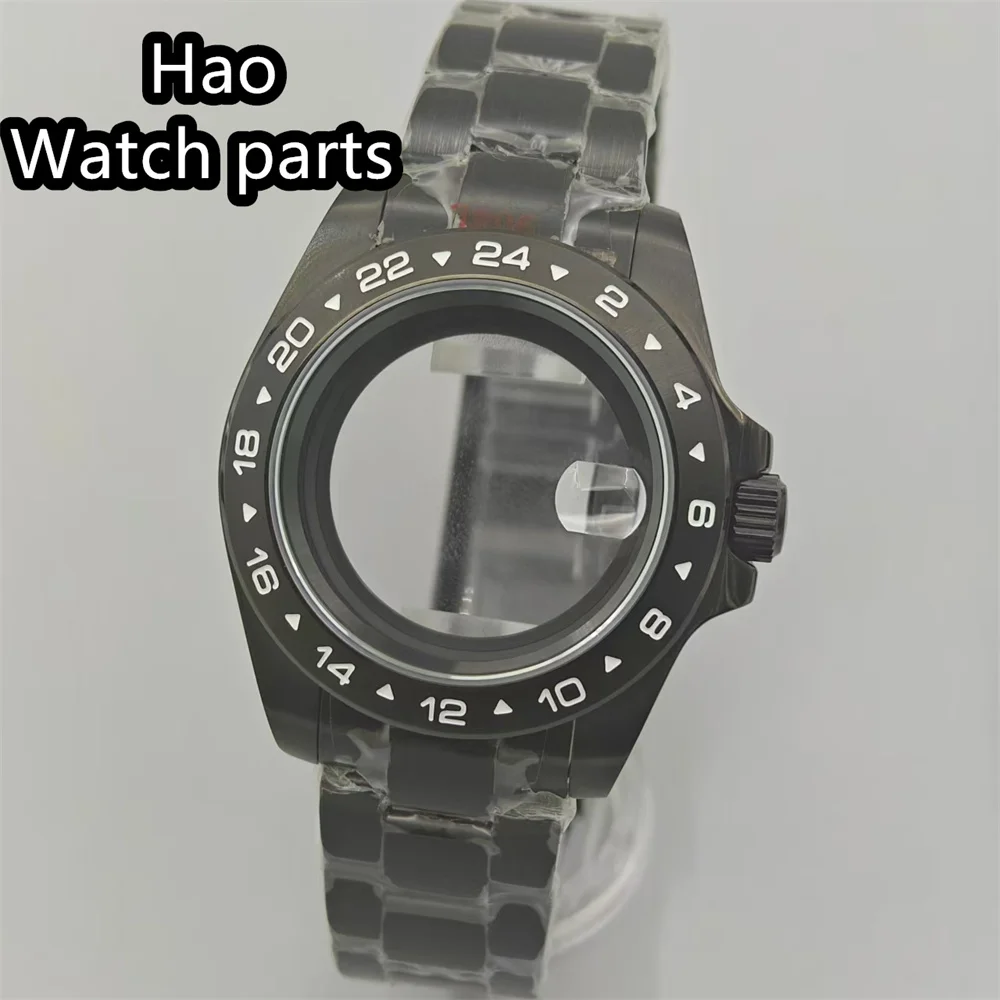 BLIGER 40mm Black PVD Watch Case Sapphire Glass Fixed Bezel Stainless steel bracelet Fit NH34 NH35 NH36 ETA2824 PT5000 Movement