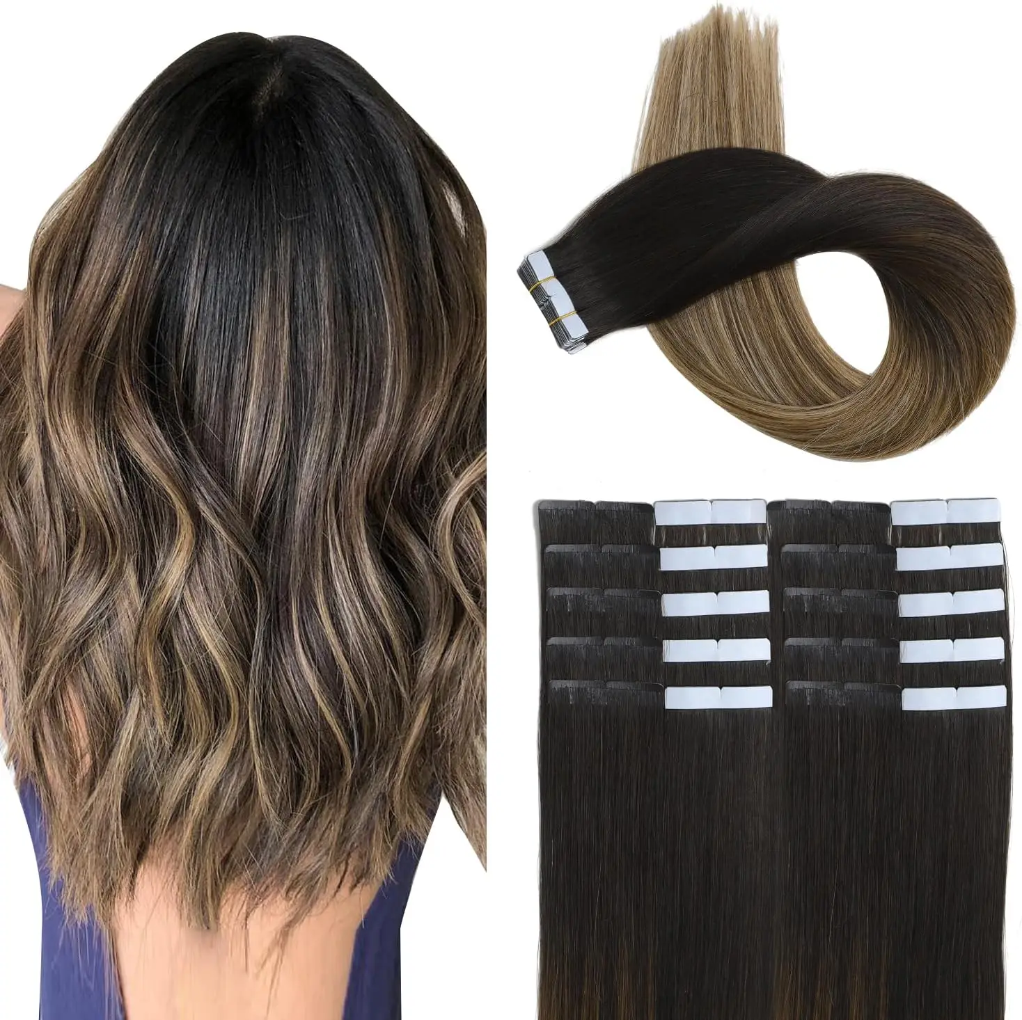 شريط غير مرئي في وصلات الشعر البشري 1B سلس بولي Skin لحمة الجلد حقن ملحقات 20-40 قطعة حزمة لسهولة الاستخدام