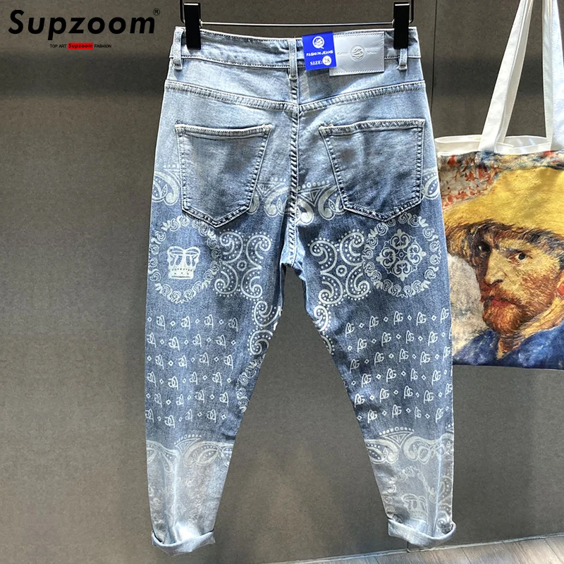 Supzoom New Arrival Hot Sale Top Fashion Print Light Jeans Men Abstract Pattern Casual Ethnic Motifs Denim Four Seasons