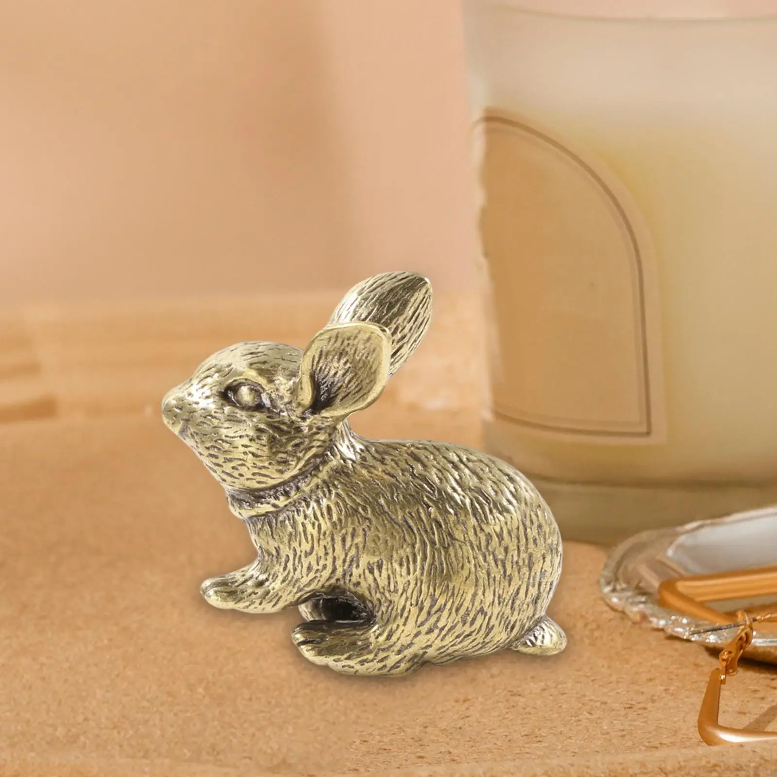 Golden Rabbit Statue Vintage Style Home Model Brass Mini Rabbit Statue