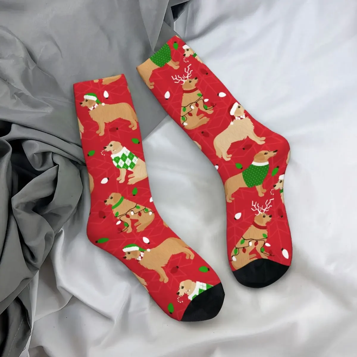 Chaussettes de Noël drôles pour hommes et femmes, chaussettes en élan respirantes, chien Golden Retriever, mode printemps, été, automne, hiver