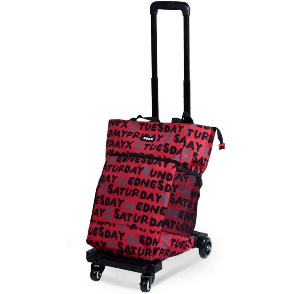 

Многоколесная складная тележка с красными сумками для продуктов для удобных покупок