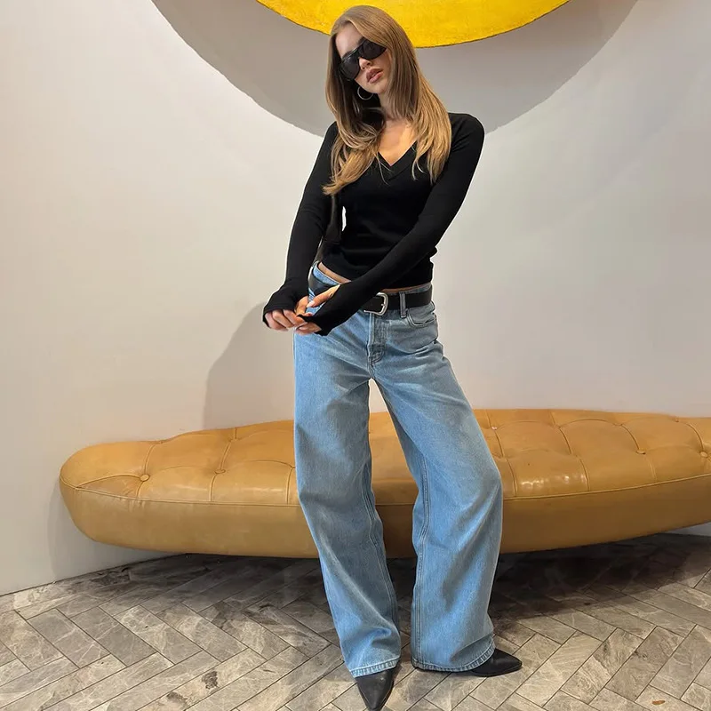 2025 nuovo stile europeo e americano autunno all'ingrosso abbigliamento femminile tinta unita sottile e sottile scollo a V camicia con fondo corto T-