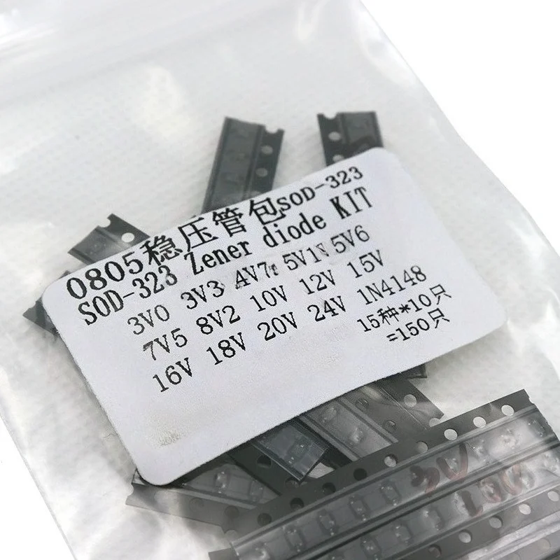 SOD-323 Zener Diode Kit 150Pcs 15 Values x 10Pcs SMD Voltage Regulator Assortment for DIY Electronics