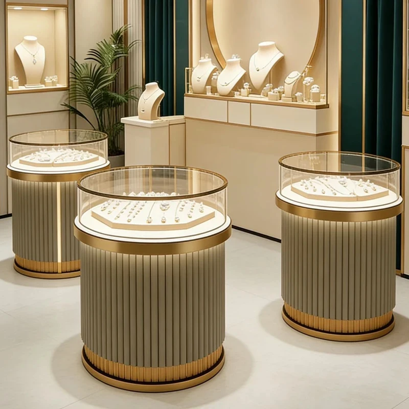 custom.Custom Modern Luxury Iron Jewelry Display Cabinet Retail Store Shopping Mall Exhibition Hall Middle Island Counter Ha