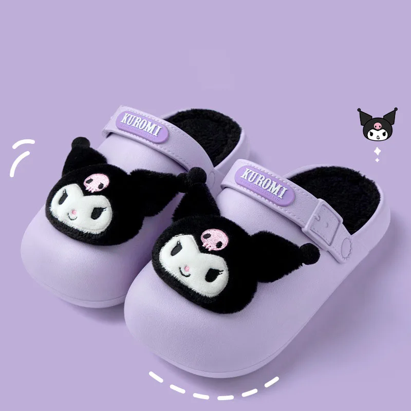 New Sanrio Hello Kitty Sweet and Cute Home Warm Women's Shoes Kuromi Cartoon Wear Non-Slip Platform Waterproof Cotton Slippers