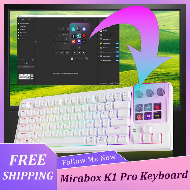 Mirabox K1 Pro LCD AI Keyboard Knob LCD Keys Wired Mechanical Keyboard RGB Gasket Multifunctional Keyboard Customized PC Gamer