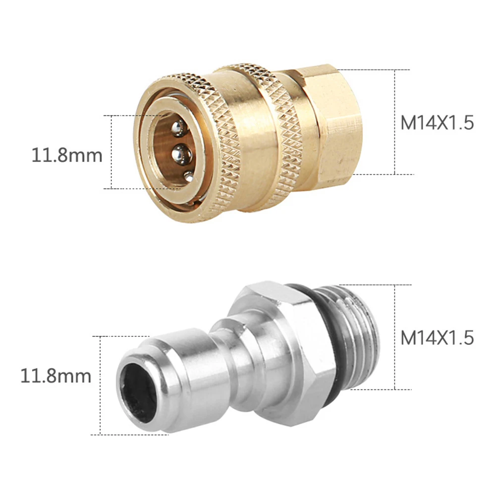 1-5Pairs High Pressure Washer Quick Connect Fittings M14x1.5mm Brass Connector for Snow Foam Pot Lance Spray Nozzle Adapter