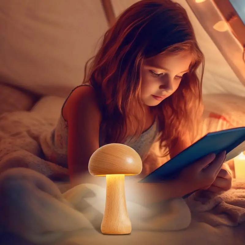 Kleine Pilzlampe, Pilzlampe, Touch-dimmbar, Schreibtischlampe aus Holz, LED-Leuchten, Umgebungsbeleuchtung, Nachtlichter, wiederaufladbar, Nachttisch