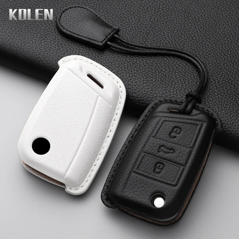 Leather Car Key Case Cover Shell For VW Volkswagen Golf 7 MK7 Tiguan MK2 For SEAT Ateca Leon FR 2 Ibiza For Skoda Octavia Fob