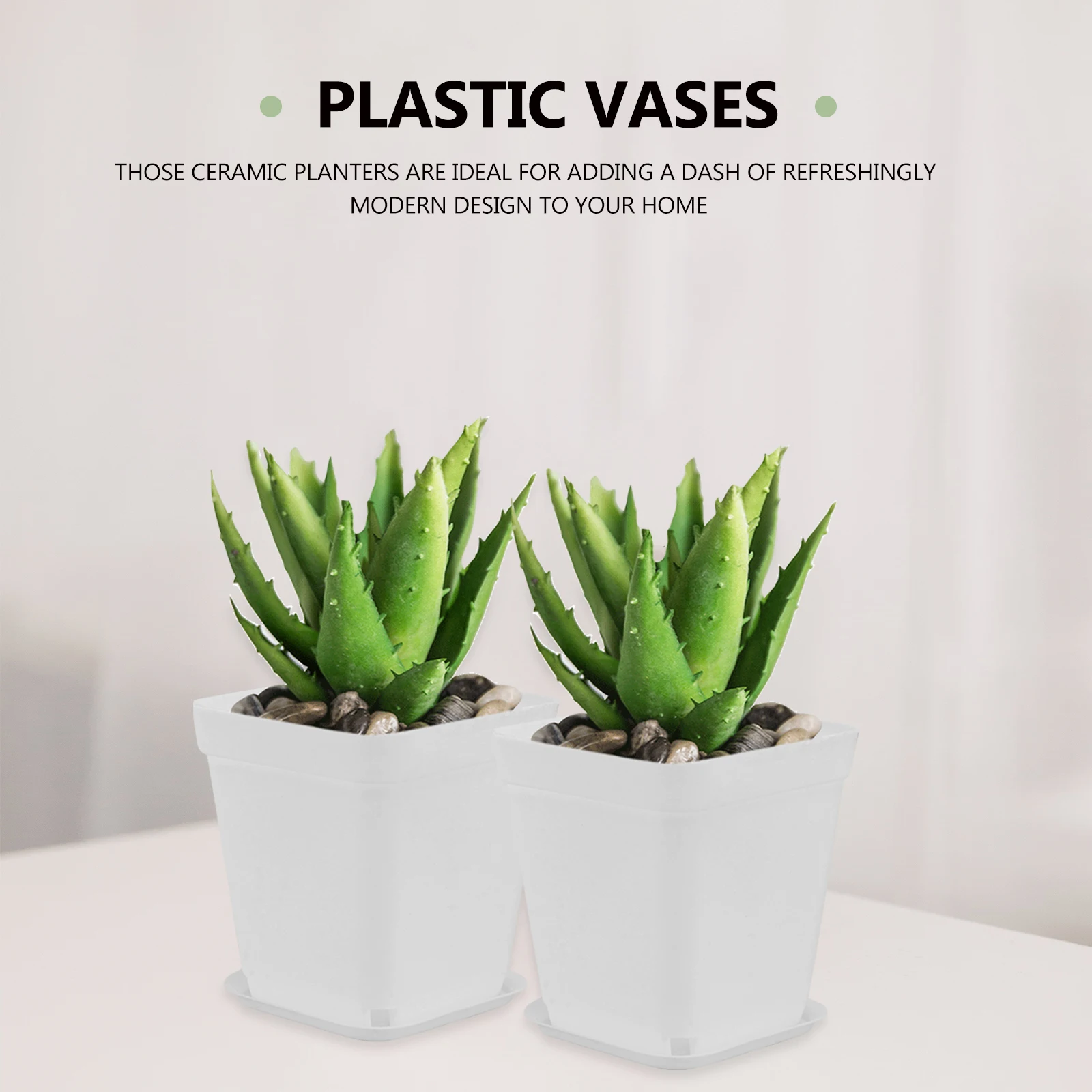 

10pcs Plastic Flower Pots Square Mini Succulent Vases Decorative Plant Holders Home Office Garden Trays Included White 7Cm