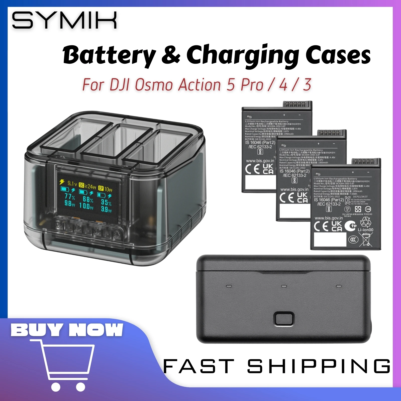 SYMIK For DJI Osmo Action 5 Pro Battery Charger Charging Box Charge Hub For DJI Osmo Action 5PRO 4 3 Power Accessories