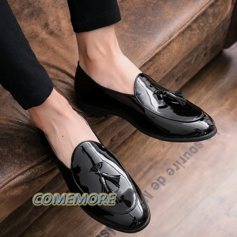 Handmade Fashion Tassel Loafers Black Bottom Leather PU Men\'s Business Driving Shoes Spring Autumn Man Designer Wedding Footwear