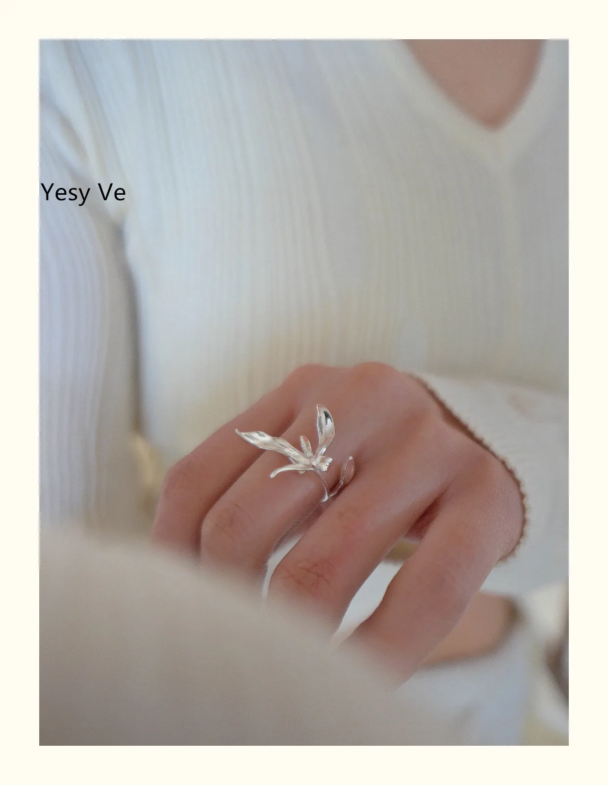 Yesy Ve Women 100% 925 Silver Orchid Flower Elegant Open Ring Adjustable New Arrival