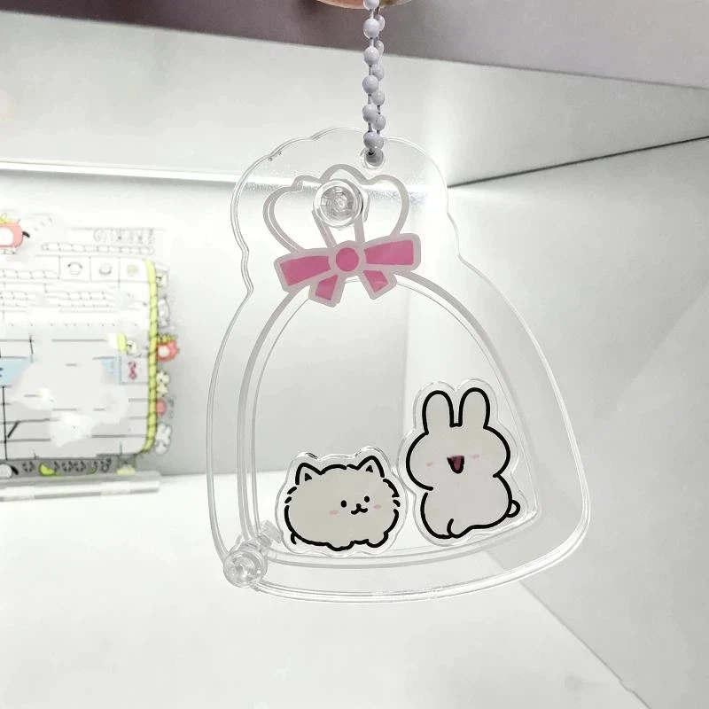 1Pcs Transparent Acrylic DIY Shaker Keychain Bowknot Decor Hanging Pendant Handmade Craft Decoration No Break Clear Fill