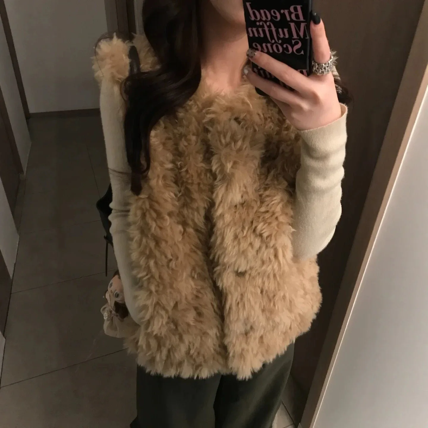 Faux Sherpa Women's Autumn Winter Loose Slim Plush Sleeveless Vest Coat
