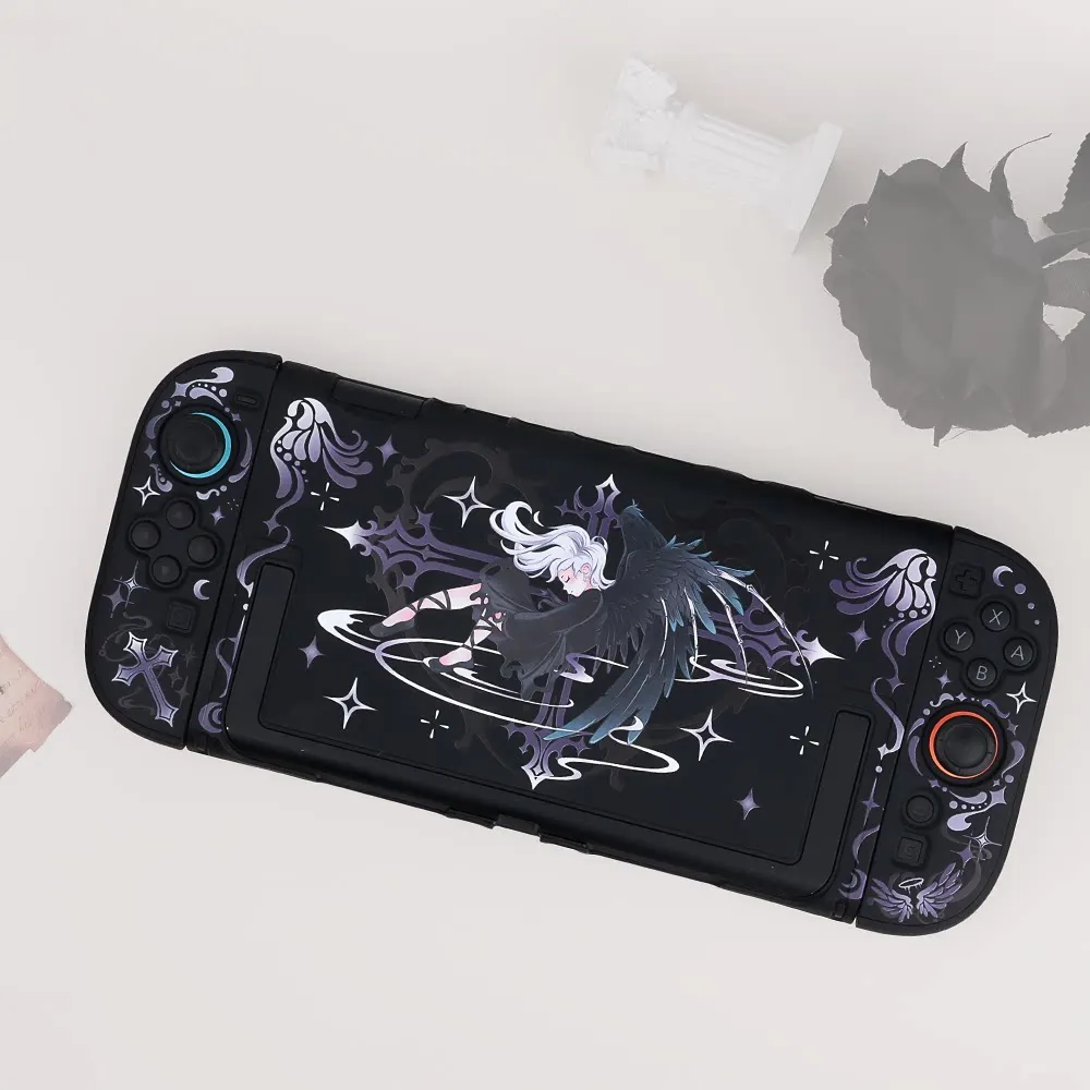 オリジナル-ダークウィングエンジェル-ns2-ブラック-ハードケース。nintendo-new-nintendo-switch-2本体用。衝撃に強いjoy-conコントローラーケース。