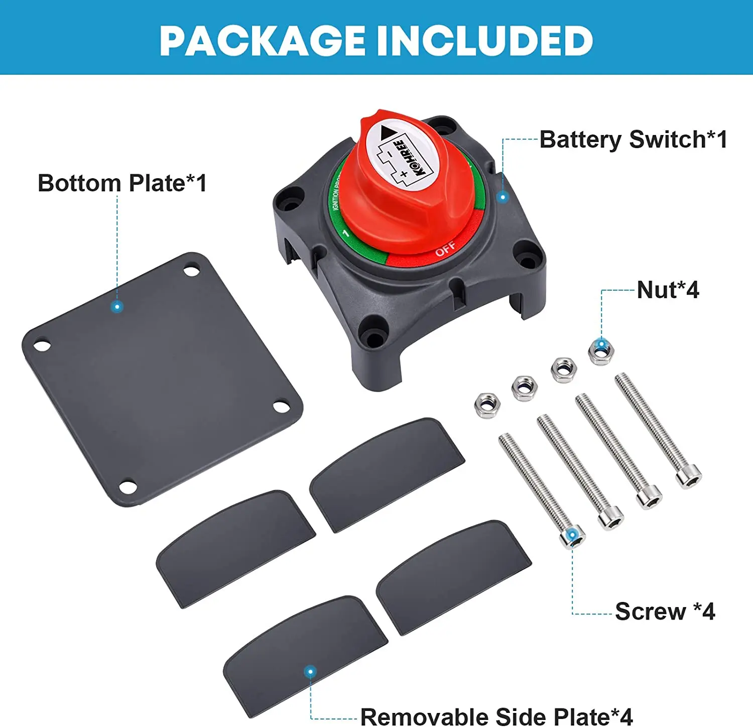 Auto-Batterie-Trennschalter, 12 V, 24 V, Marine, 200 A, 300 A, Dual-Batterie-Massenschalter, 2 und 3 Positionen, Absperrschalter, Auto, Boot – Detail 8