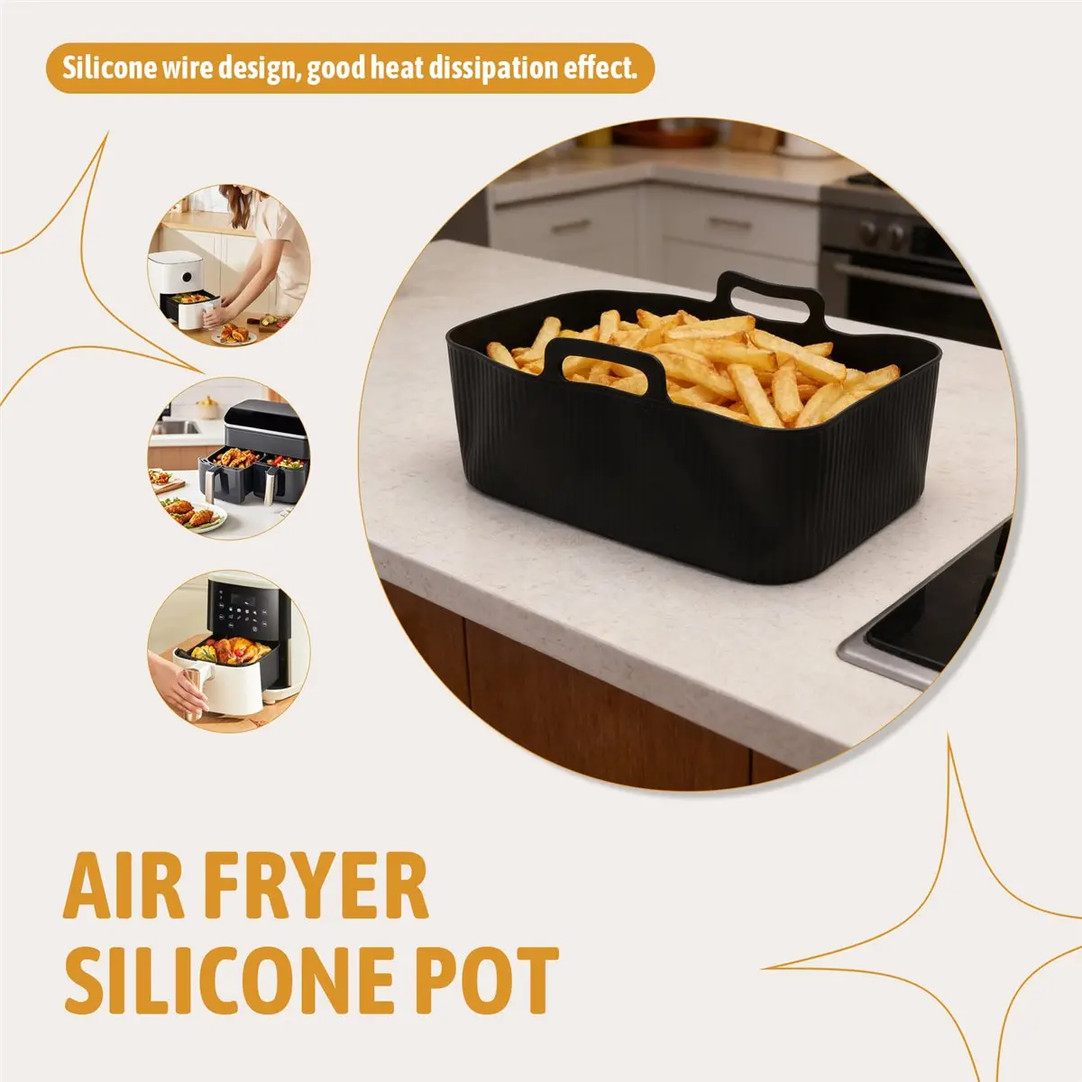 【elevate-life】2-pecas-de-cesto-de-silicone-para-air-fryer-forro-de-silicone-reutilizavel-para-air-fryer-cesto-dobravel-com-alcas-preto
