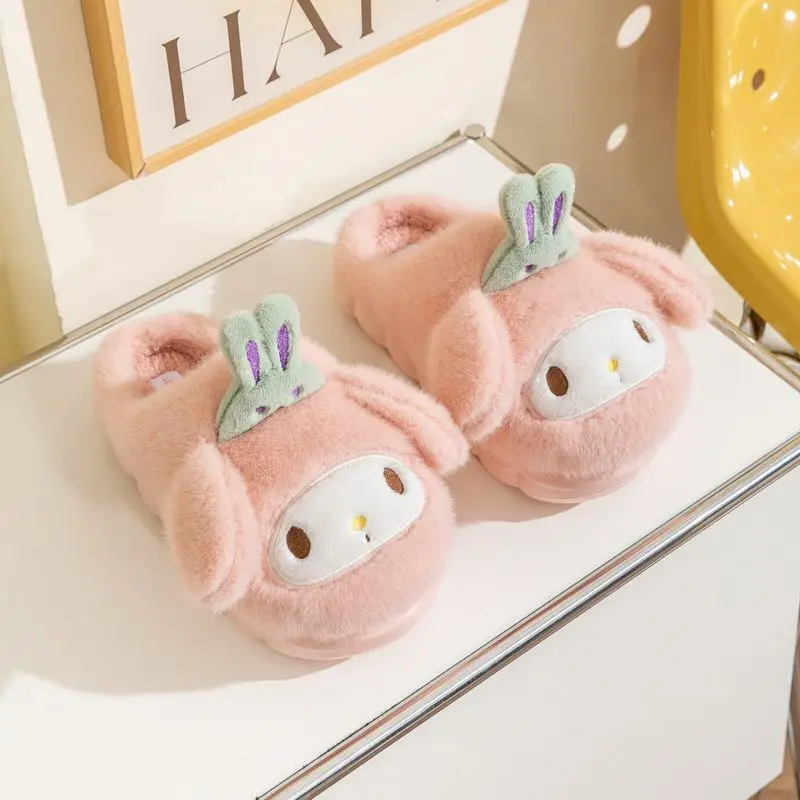 Pantoufles en coton Anime Sanrios, chaussures parent-enfant de dessin animé, pantoufles d'intérieur chaudes pour la maison, mignon Kuromi Cinnamoroll, automne et hiver