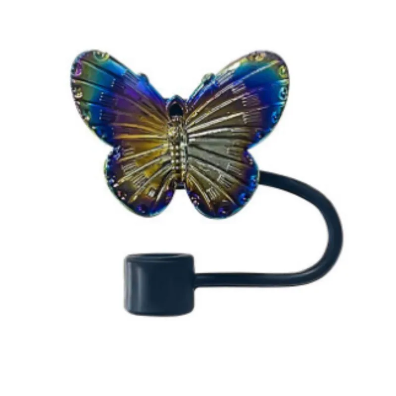Cute Butterfly Straw Covers Cap 10mm Soft Silicone Straw Tips Cover Reusable Drinking Straws for Stanley Cup Straws Accessories