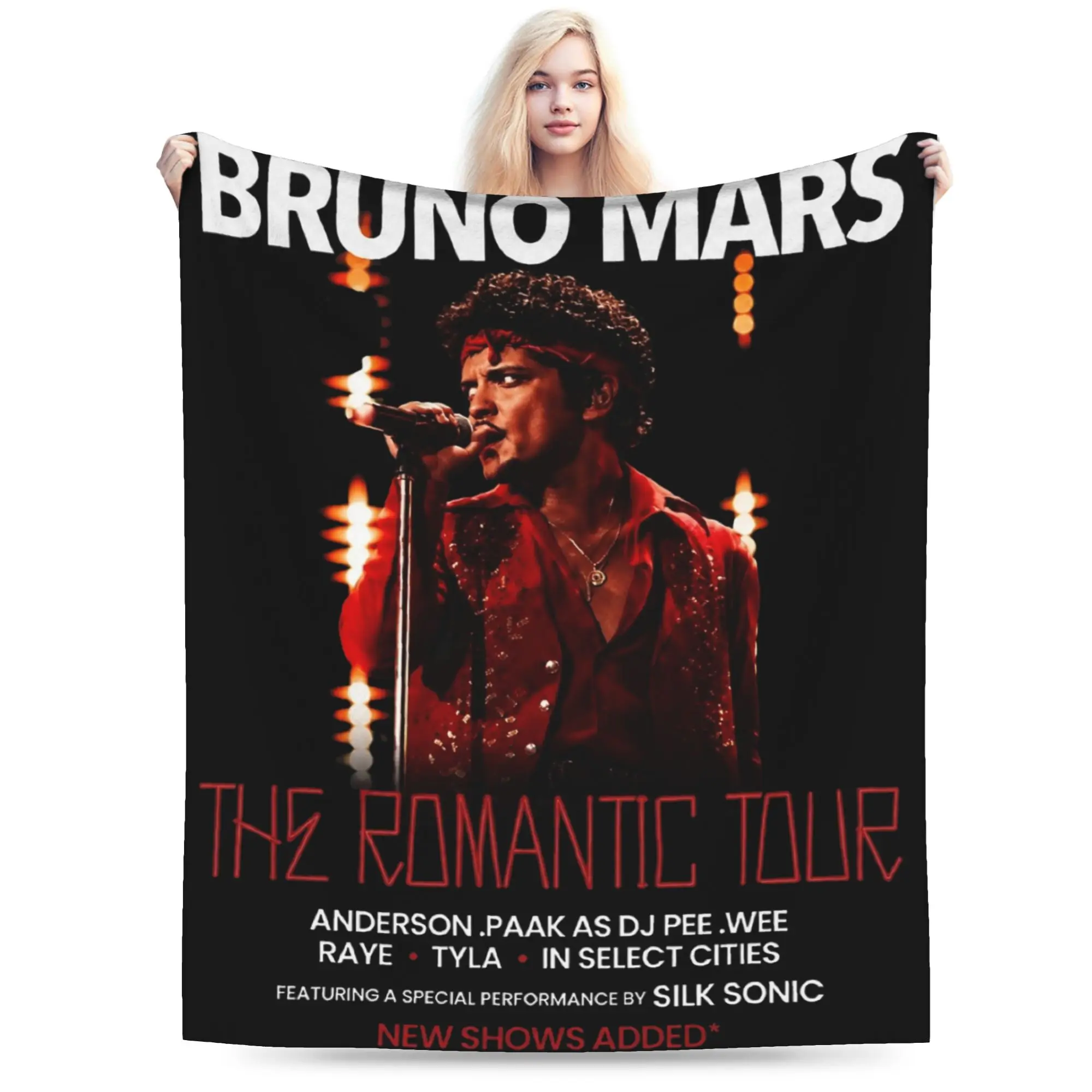 Super Soft Bruno Mars Romantic Tour 2026 Throw Blanket Premium Flannel Fleece Lightweight  Bed Blanket Fuzzy Plush Blankets