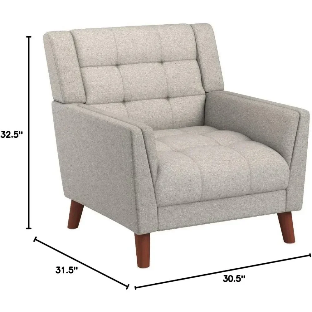 Meados do século Modern Fabric Arm Chair, Noz e linho, Adequado para sala e quarto