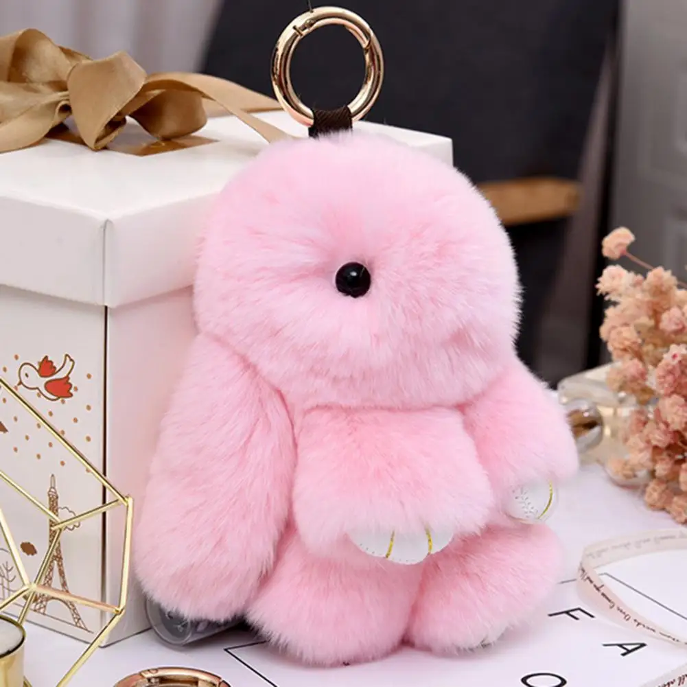 Plush Bunny Keychain Rabbit Keychain Ring Fluffy Fur Pompon Bunny Doll Pendant Key Chain Charm Cute Key Ring On Bag Car Key Pend