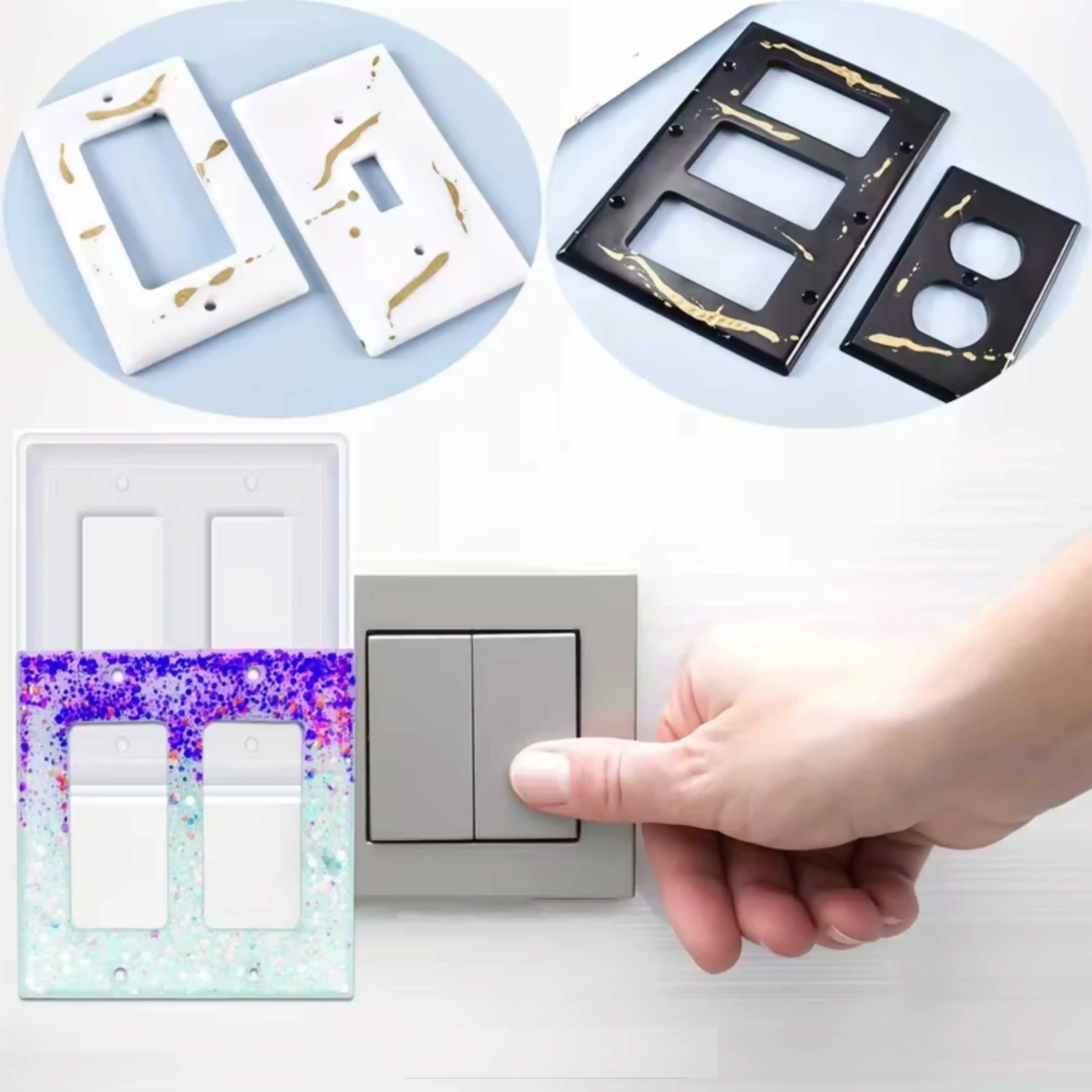 6Pcs Resin Silicone Mold for Light Switch Covers, Standard Light Switch Cover Epoxy Resin Mold, Wall Panel Casting Mold, DIY Switch Cover, Socket Base, Home Decoration, Fun Home Decor, Ambiance, Cute, Leisure Life