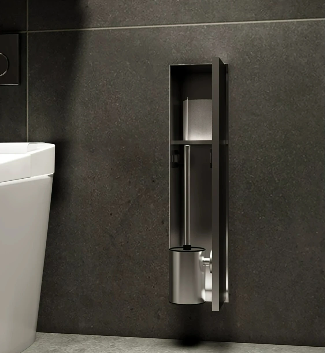 Recessed Toilet Brush Holder Stainless Steel Wall Niche Shelf Hidden Tissue Box Storage Cabinet