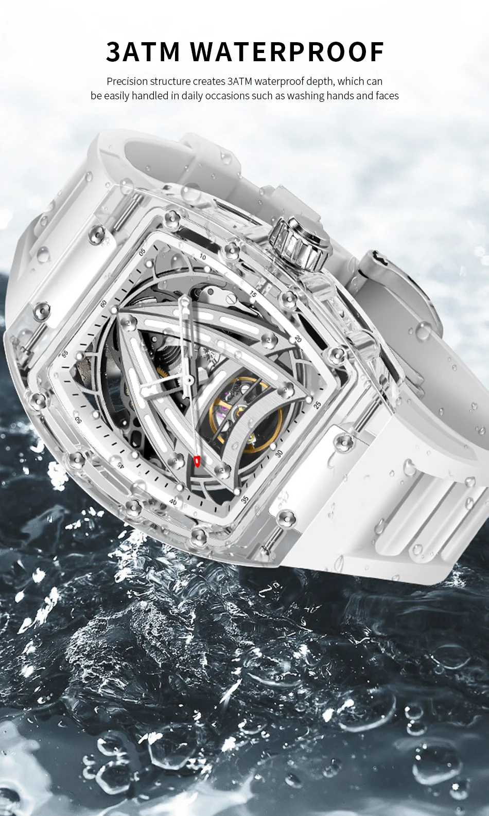 PINDU ออกแบบใหม่แบรนด์หรูผู้ชายนาฬิกา Skeleton Mechanical Sapphire กระจกสแตนเลสนาฬิกากันน้ํา