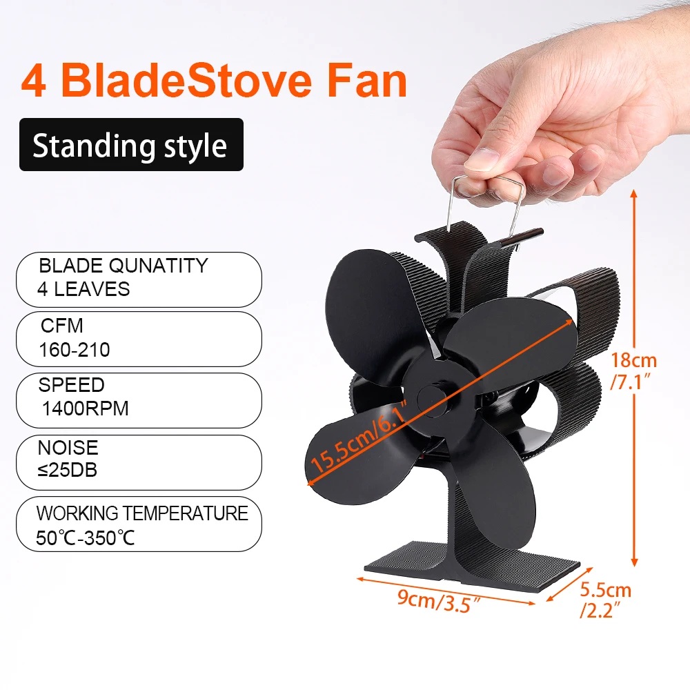 Fireplace Fan 4-leaf Standing Hot Air Stove Efficient Environmentally Friendly Quiet Fan Heat Distribution