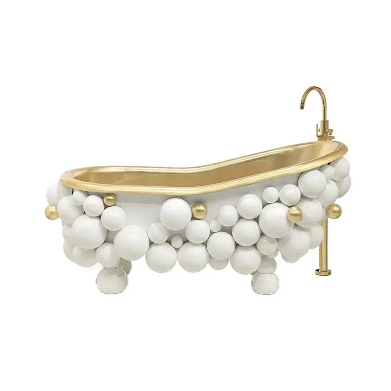 *High - End Designer Freestanding Bathtubs - Modern Style Soaking Bathtubs with Unique Spherical Metal Design