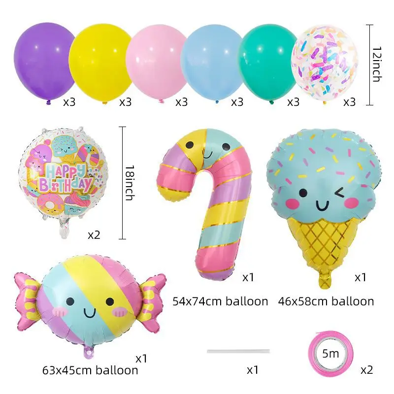 Bunte Sommer-Bonbon- und Eiscreme-Themenballons Rosa Geburtstags-Prinzessinnen-Schokoladen-Donut-Folienballons-Set – Detail 4