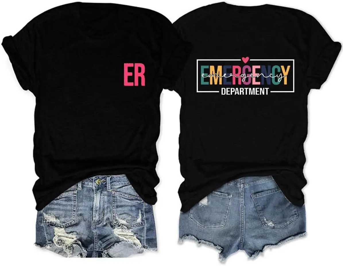 Womens Emergency Department T-Shirt, Back and Front Design Nurse Gift, Future Nurse Funny Graphic Tee Trendy Tops