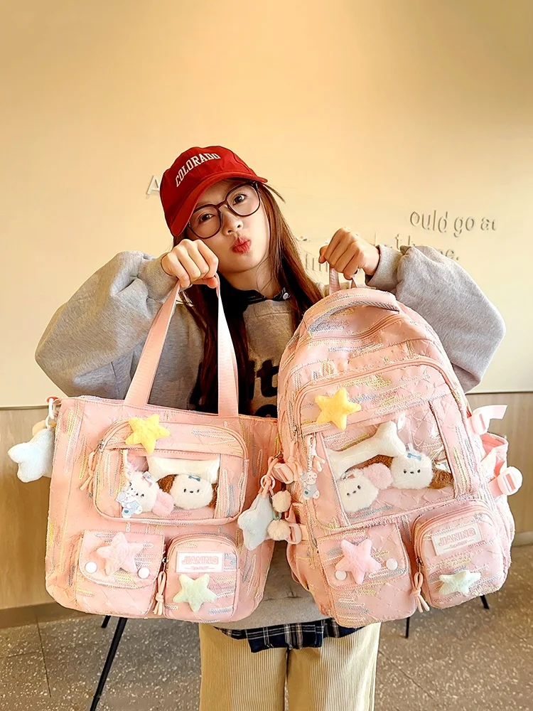 

Детская двойная сумка-ползак с милыми буквами для девочек начальной и секретной школы, школьников колледжа, школьников