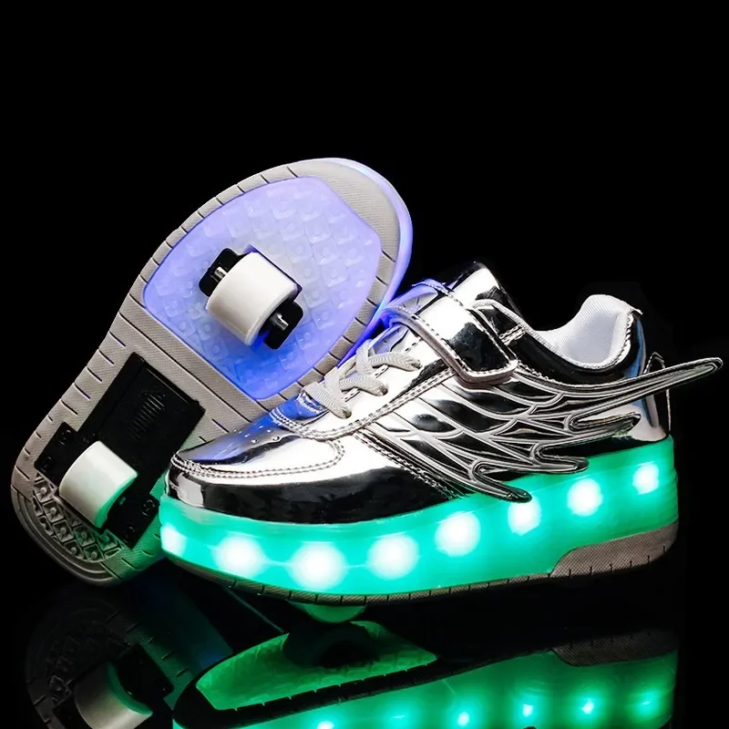 Yunicus USB aufladbare LED leuchten Rollschuhe Rollschuh Skate Sneaker Schuhe für Jungen Mädchen Kinder